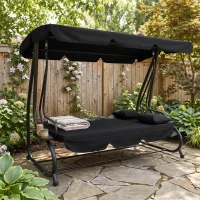 Outsunny Three-Person garden Swing Chair, with Adjustable Canopy - Black(m-2)