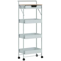 HOMCOM Carrito Auxiliar con Ruedas de 4 Niveles con Cajón Encimera y Cestas de Rejilla para Dormitorio Baño Cocina Verde Claro(m-2)