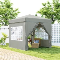 Outsunny Gazebo da Giardino Pop Up con 2 Finestre e Gambe Regolabili, in Metallo e tessuto Oxford, 248x248x270 cm, Grigio(m-2)