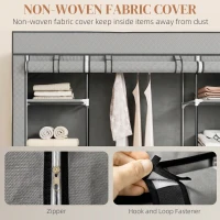 HOMCOM Clothes Storage Organiser with Hanging Rail, Shelves, Portable Wardrobe, Foldable Fabric Wardrobe, Light Grey(m-5)