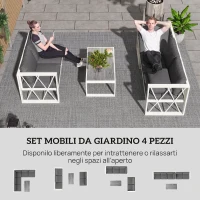 Outsunny Salotto da Giardino Angolare con Poltrona Reclinabile, 2 Divanetti con Cuscini e Tavolino, Grigio(m-4)
