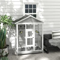 PawHut Grande cage oiseau volière à oiseaux intérieur exterieur, 4 perchoirs 112 x 68 x 154 cm gris(m-10)