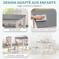 AIYAPLAY Table enfant avec chaise, lot table et 2 chaises enfant en bois pour dessiner, jouer, étudier, 56x52x48cm, gris(m-4)