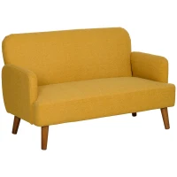 HOMCOM Velvet Feel Fabric 2 Seater Sofa, Small Sofa Loveseat with 21cm Thick Padding and Wood Legs, Yellow(m-1)