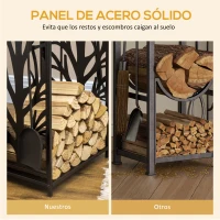 HOMCOM Estante para Leña Estantería de Almacenamiento para Chimenea 46x30x70 cm Soporte para Leña con 4 Herramientas Negro(m-7)
