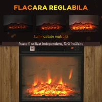 HOMCOM Șemineu Electric 1800W cu Flacără 3D, Timer și Telecomandă, din Lemn, Metal și Sticlă, 81.5x30x76.2 cm, Maro(m-4)