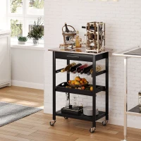 HOMCOM Chariot de Service desserte de Cuisine Table roulantes avec étagère rangement bouteille 60L x 40l x 85H cm Plateau en Acier INOX. Noir(m-9)