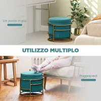 HOMCOM Pouf Contenitore Rotondo in Velluto con Vano da 24L e Coperchio Rimovibile, Ø42x39 cm, Verde(m-5)