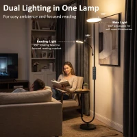 HOMCOM Uplighter Floor Lamp with Table and Reading Light, Dual Light Dimmable Standing Lamp with Remote & 4 Colour Temperatures(m-5)