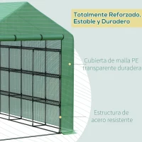 Outsunny Invernadero de Exterior con Estantes de 4 Niveles Puerta con Cremallera y Marco de Acero 244x180x210 cm Verde(m-6)