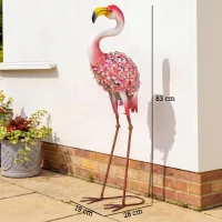 Outsunny Statue de Jardin Flamant Rose, Sculpture d'Oiseau en Métal avec Plumes Florales, 28 x 19 x 83 cm, Rouge(m-3)
