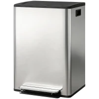 HOMCOM Poubelle à double compartiment 2 x 30L, poubelle cuisine à pédale, couvercle à fermeture douce, 47,5x37,5x67cm, argent(m-12)