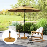 Outsunny Base per Ombrellone a 4 Ruote con Freni, in Cemento e Metallo, Ø48x44 cm, Color Legno(m-10)