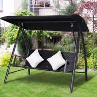 Outsunny Dondolo Polyrattan da Giardino a 3 posti, 2 Cuscini e Baldacchino Ferro Verniciato a Polvere Tetto Idrorepellente Cuscini Sfoderabili 198x124x179cm 360kg(m-2)