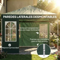 Outsunny Carpa Plegable 3x3 m Pop-up con UPF50+ 4 Laterales Desmontables Altura Ajustable y Bolsa de Transporte Verde(m-8)