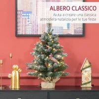 HOMCOM Mini Albero di Natale 60 cm con Luci Incorporate, 86 Rami, Pigne, Bacche Rosse, Base in Cemento, Verde(m-4)