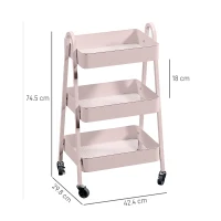 HOMCOM Three-Tier Storage Trolley - Pink(m-3)
