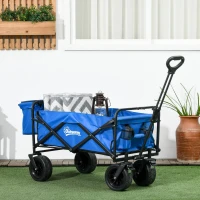Outsunny Cărucior de Grădină 110L cu Mâner Telescopic și Geantă Termoizolantă de 15L din Oțel și Material, Albastru(m-10)