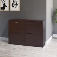 HOMCOM Scarpiera Salvaspazio da 24 Paia con Mensole Regolabili e 4 Cassetti, in Legno, 120x24x81cm, Marrone(m-9)