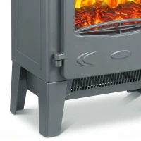 HOMCOM Electric Fireplace, Freestanding Electric Fire with Realistic Flame Effect, Log Burner, 1000W/ 2000W, Grey(m-12)