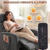 HOMCOM Poltrona Massaggiante e Reclinabile a 160° con Poggiapiedi e Telecomando, 66x91x108 cm, in Ciniglia Grigio Scuro(m-4)