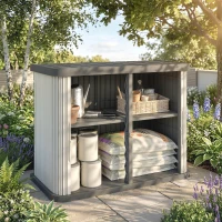 Outsunny Coffre de Rangement Extérieur 480 L, 2 Niveaux avec Portes Coulissantes Résistant aux UV, 120,5x59,5x92cm, Marron Clair(m-2)