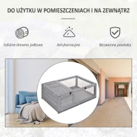 PawHut Całoroczne Mieszkanie dla Żółwia z Strefą Słońca i Snu, Drewniany domek dla żółwi, 91x60,5x32 cm, szary(m-4)