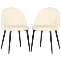 HOMCOM Lot de 2 chaises Velours Crème Pieds métal Noir dim. 52L x 54l x 79H cm(m-12)