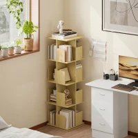 HOMCOM Estante Giratória de 4 Níveis Prateleira de Armazenamento com 16 Compartimentos 39x39x128,3 cm Carvalho(m-5)