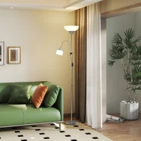 HOMCOM LED Floor Lamp for Living Room, 180cm Tall Standing Lamp, Mother and Child Uplighter with Adjustable Gooseneck, Silver Tone(m-8)