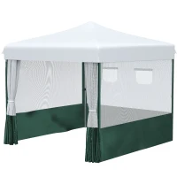 Outsunny Cenador de Jardín 3x3 m con Paredes Laterales Altura Ajustable Anti-UV Impermeable y Bolsa de Transporte Blanco y Verde(m-8)