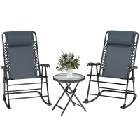 Outsunny Set Tavolino e Sedie da Giardino Pieghevoli e a Dondolo per Esterno, Balcone, Terrazzo, Grigio(m-1)