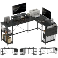 HOMCOM Bureau d'angle modulable réversible 168-240 cm style industriel - étagère réglable, sac de rangement, support d'écran(m-11)