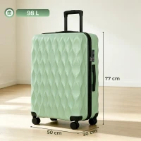 HOMCOM 77cm 98L Suitcase, Lightweight ABS Hard Shell Carry On Luggage with TSA Lock, Spinner Wheels, Telescopic Handle, Green(m-3)