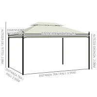 Outsunny Gazebo da Giardino 3x4m in Acciaio con Doppio Tetto e 4 Tende Laterali, Crema(m-3)
