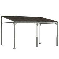 Outsunny Pergola Addossata 4x3 m con Tetto in Policarbonato, Metallo e Alluminio con Viti, Marrone(m-1)