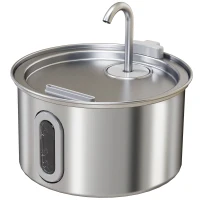 PawHut Fântână pentru Pisici de 2,5L cu Lumină LED și 2 Moduri de Flux, din Oțel Inoxidabil, 19,4x19,4x18,7 cm, Argintiu(m-12)