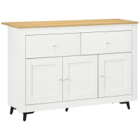 HOMCOM Buffet cuisine avec 2 tiroirs 3 portes et étagère réglable, pour cuisine, salle à manger, salon, 117 x 35 x 80 cm, blanc