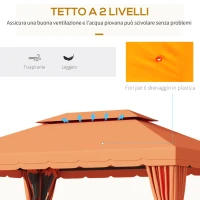 Outsunny Gazebo da Giardino 4x3m con Doppio Tetto e Tende Laterali, Arancione(m-4)