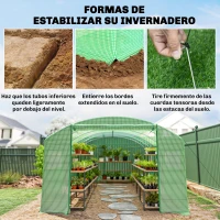 Outsunny Invernadero de Túnel 6x3x2 m con 3 Puertas Enrollables 6 Ventanas de Malla y Estructura de Acero Galvanizado Verde(m-8)