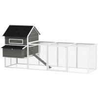 PawHut Gallinero Madera Grande Exterior con 2 Nidos Corral Techo Asfáltico Bandeja Extraíble Rampa 347x160x150 cm Gris Oscuro