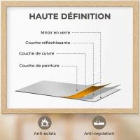 HOMCOM Miroir mural rectangulaire 60 x 40 cm, cadre en bois naturel, idéal pour la salle de bain, salon ou chambre(m-6)