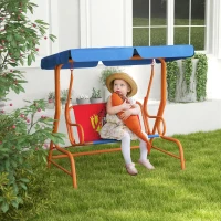 Outsunny Two Seater Kids Garden Swing, Cowboy Themed kids Swing Chair with Adjustable Canopy, Safety Belts for Outdoor Use(m-10)