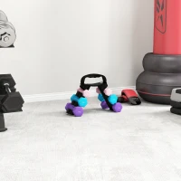 SPORTNOW Set 6 Manubri Pesi (2x1 kg, 2x2 kg, 2x3 kg) da 12 kg con Supporto/Kettlebell, in Metallo e PP Rosa, Azzurro e Viola(m-8)