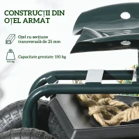 Outsunny Cărucior de grădină cu scaun reglabil și tavă inferioară, din oțel și PP, 83x36.5x45-60 cm, verde închis(m-7)