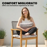 Outsunny Set 2 Sedie da Giardino Impilabili in Legno di Acacia con Cuscini, 59x55x86 cm, Grigio e color Legno(m-7)