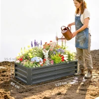 Outsunny Rectangle Raised Garden Bed Box with Weatherized Steel Frame for Vegetables, Flowers, & Herbs, 120 cm x 60 cm x 30.5 cm, Light Grey(m-3)