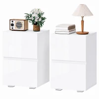 HOMCOM Lot de 2 Tables de Chevet, Tables d'Appoint avec 2 Tiroirs, Façades à Haute Brillance, Plateau Large, 40x40x58cm, Blanc(m-15)