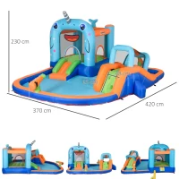 Outsunny Gioco Gonfiabile per Bambini 3-8 Anni con Borsa da Trasporto, 12 Paletti e Toppe Inclusi, 420x370x230 cm(m-3)