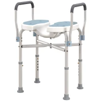 HOMCOM Sgabello da Doccia con Seduta Scanalata e Braccioli, Altezza Regolabile e Piedini Antiscivolo, Azzurro(m-11)